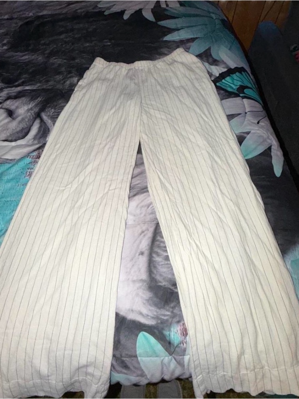 a new day Cream Pinstripe Wide-Leg Pull-On Pants